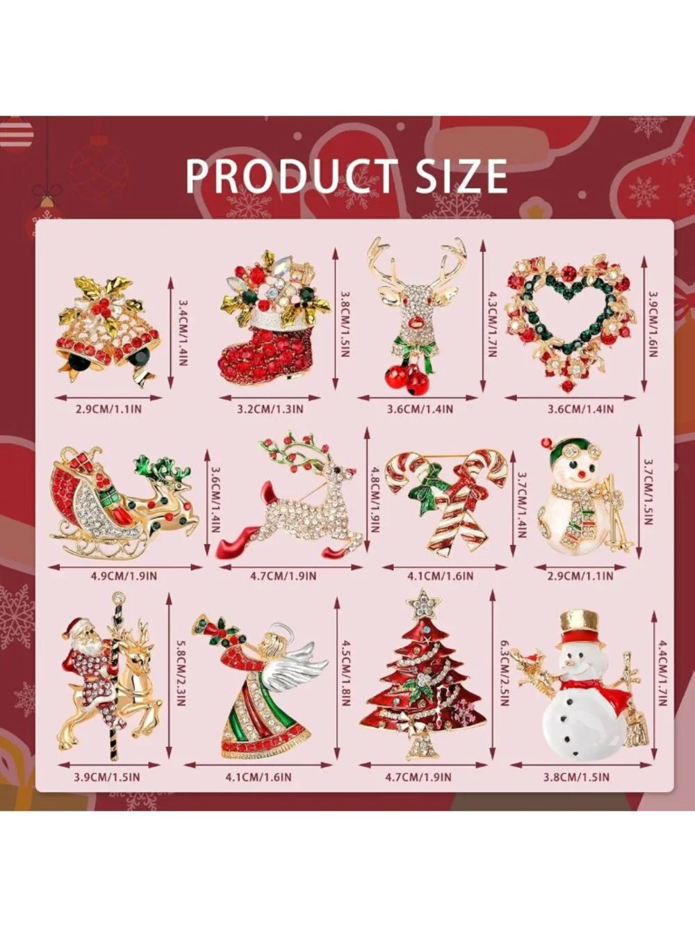 Festive 12-Piece Christmas Brooch Set for Women - Holiday Pins & Accessories
